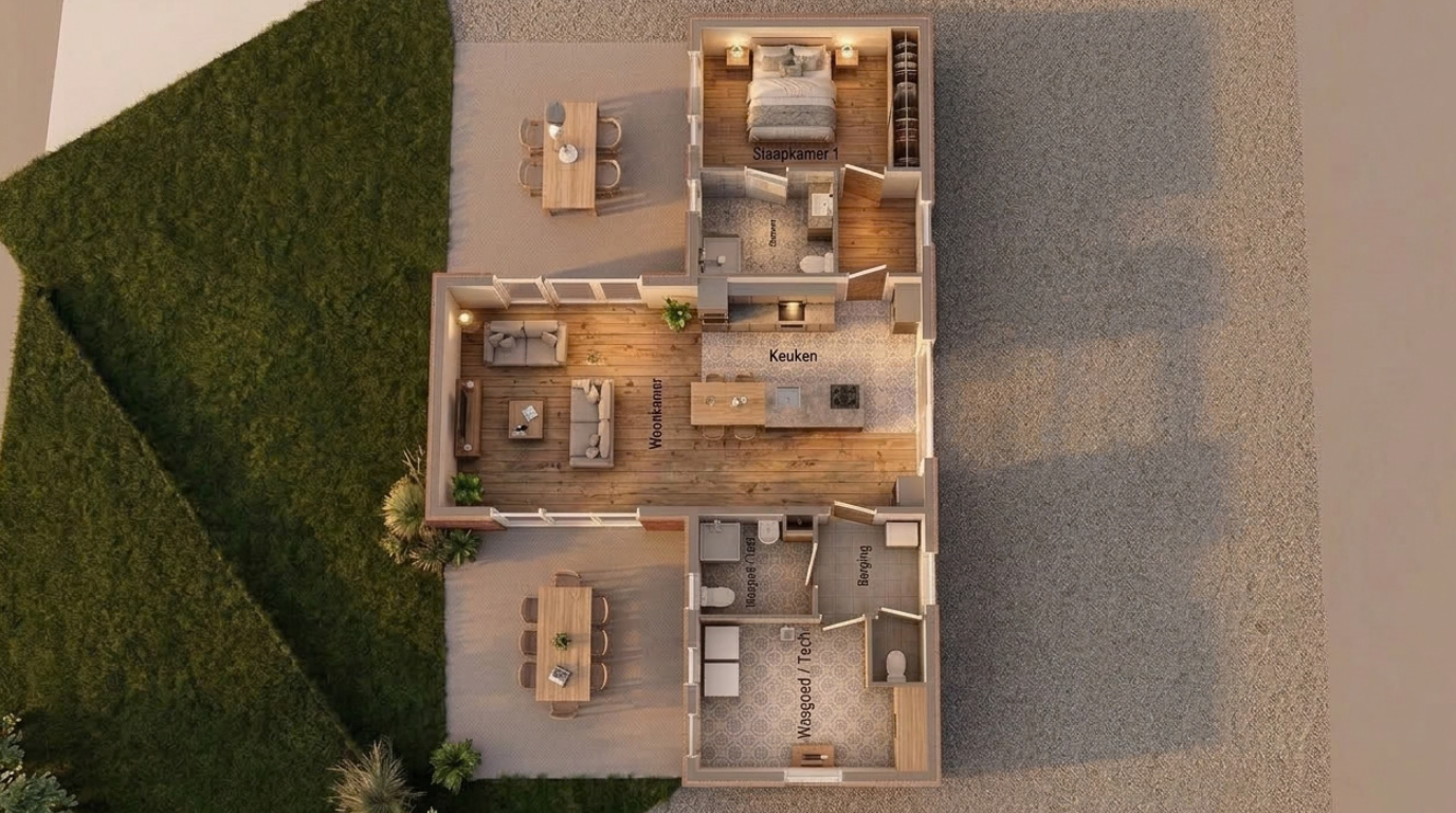 Plattegrond prefab woning 100m2 T cube