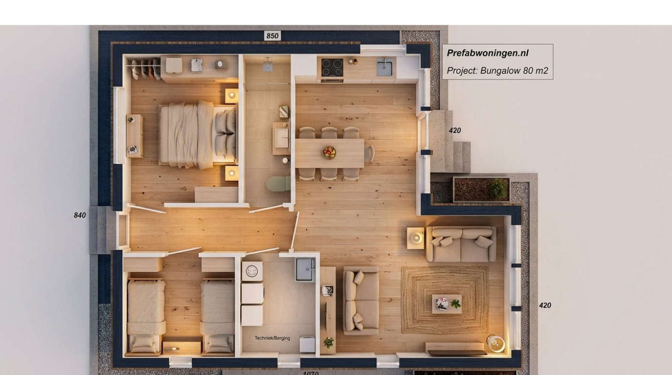 Plattegrond prefab woning 80m2