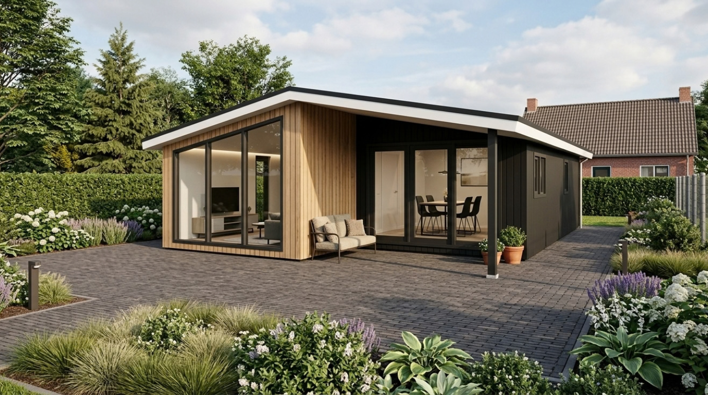 Prefab bungalow 80m2 op eigen erf